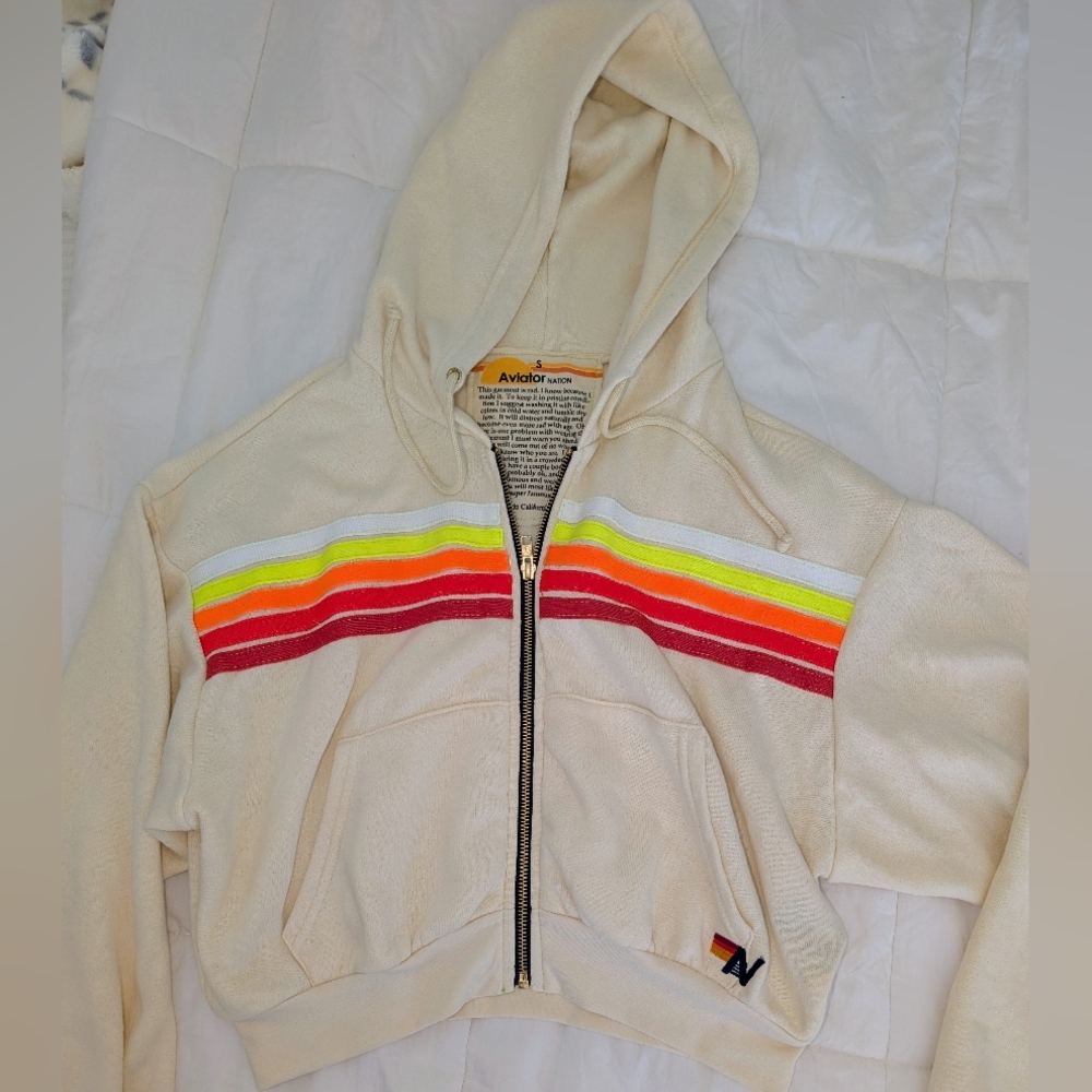 Aviator Nation Women's 5 Stripe Crop Hoodie Size Small